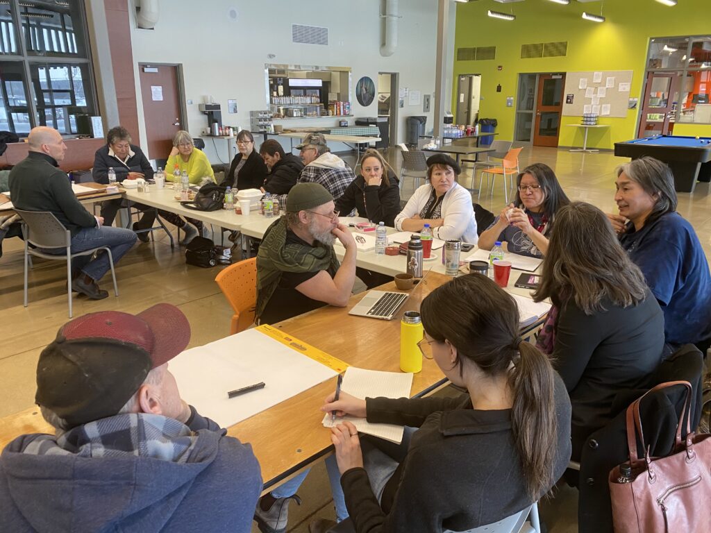 Fort McKay and University co-researchers in two talking circles that created the Fort McKay Mine Closure Vision. Photo Credit: Christine Daly.