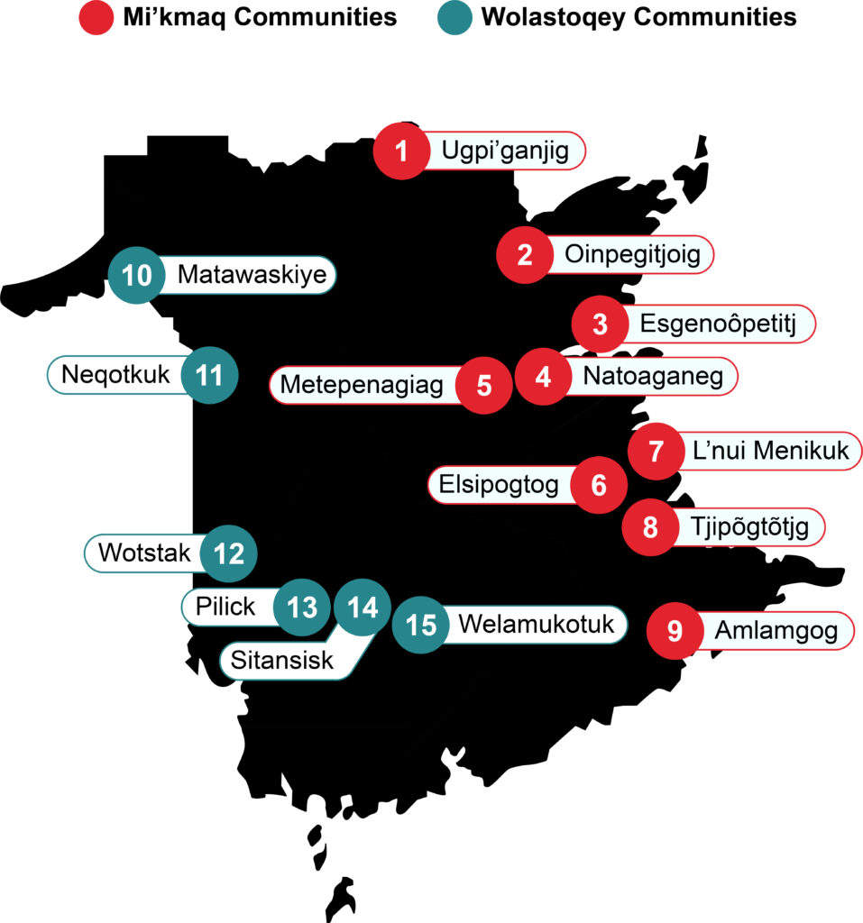 Figure 4 shows a map indicating the location of First Nation Communities in New Brunswick.