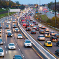 Toronto, Canada - November 11, 2014: A view of traffic on the Gardiner Express at rush hour. Many vehicles can be seen in the image.