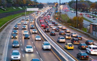 Toronto, Canada - November 11, 2014: A view of traffic on the Gardiner Express at rush hour. Many vehicles can be seen in the image.